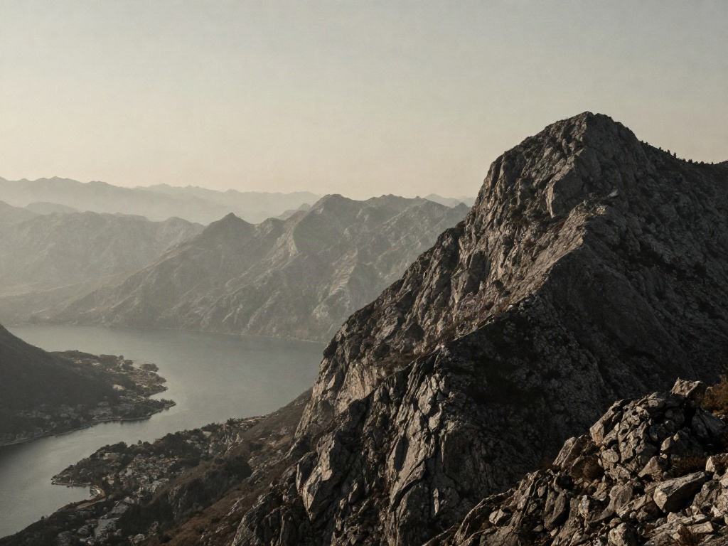 Layered mountain ridges above Kotor, reflecting a clear, long-term perspective